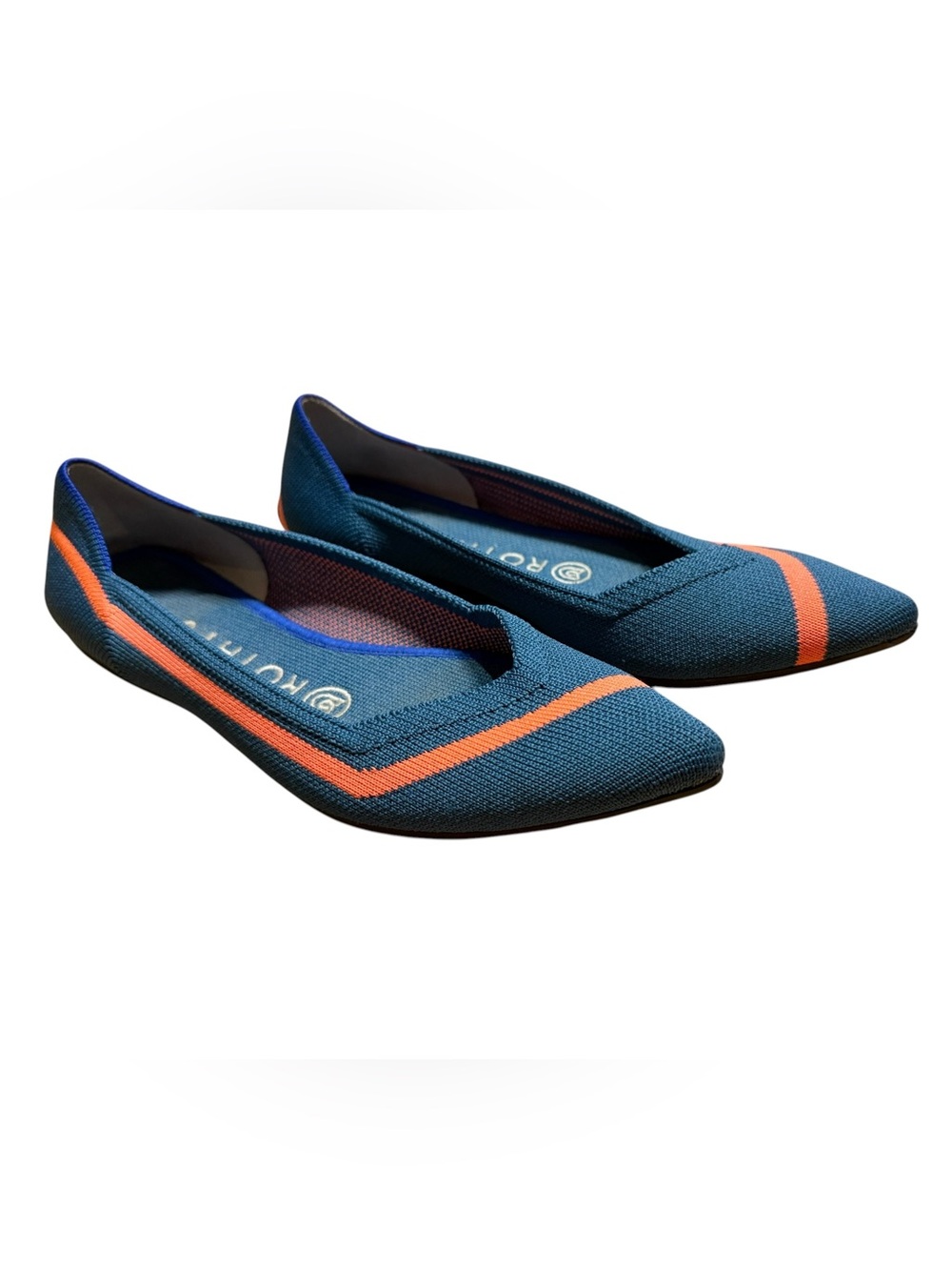 Rothy’s The Point Rare Retired Teal Coral Stripe Flats Size 6.5 - Picture 2 of 10
